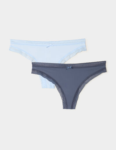 Lot 2 tangas bandes dentelle bleu ciel femme