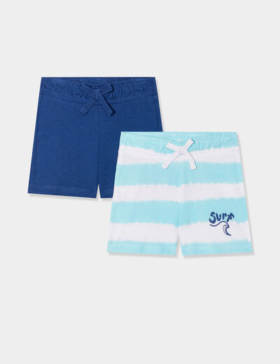 Lot de 2 shorts coton bleu turquoise bébé garçon