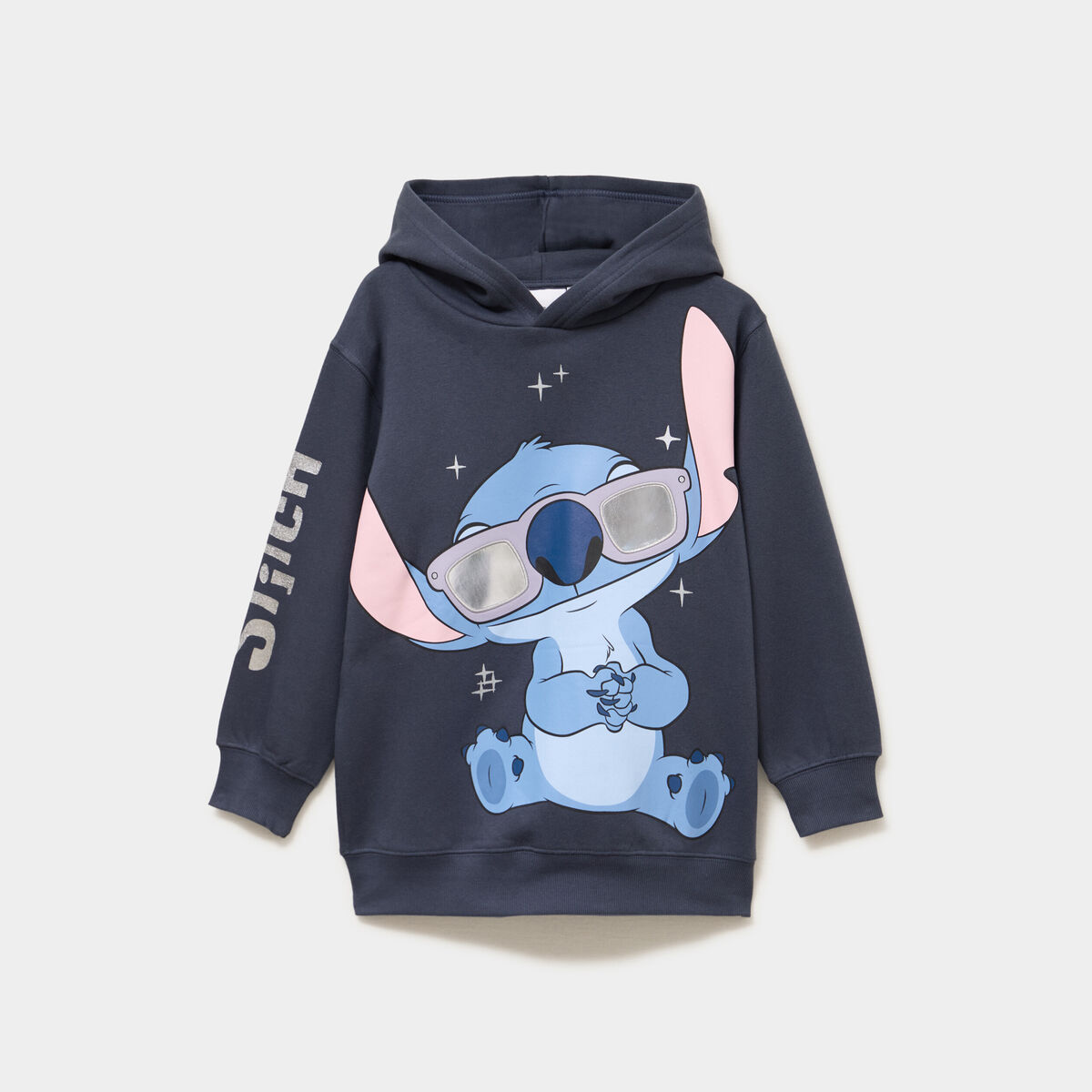 Sweat hoodie oversize Stitch gris fonc&eacute; fille
