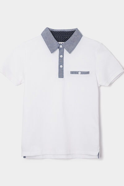 Polo manches courtes 1 poche blanc garçon