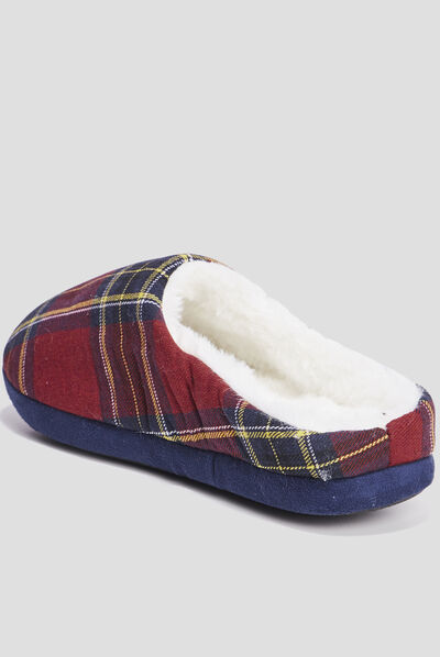 Chaussons mules fourrés motif écossais multicolore homme