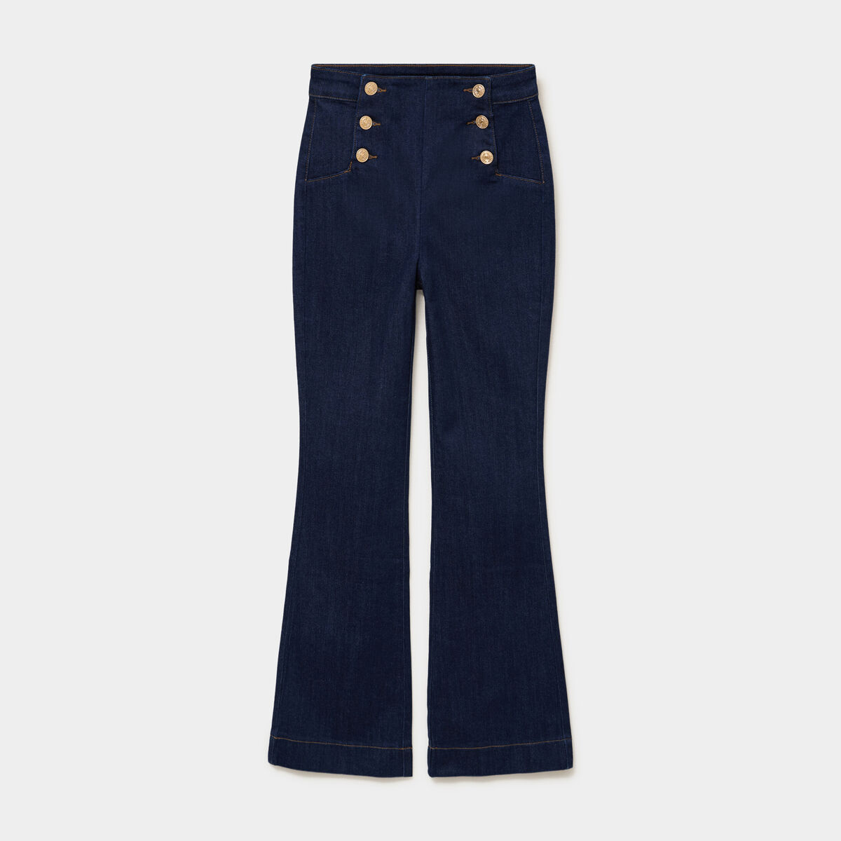 Jean flare &agrave; pont denim brut femme
