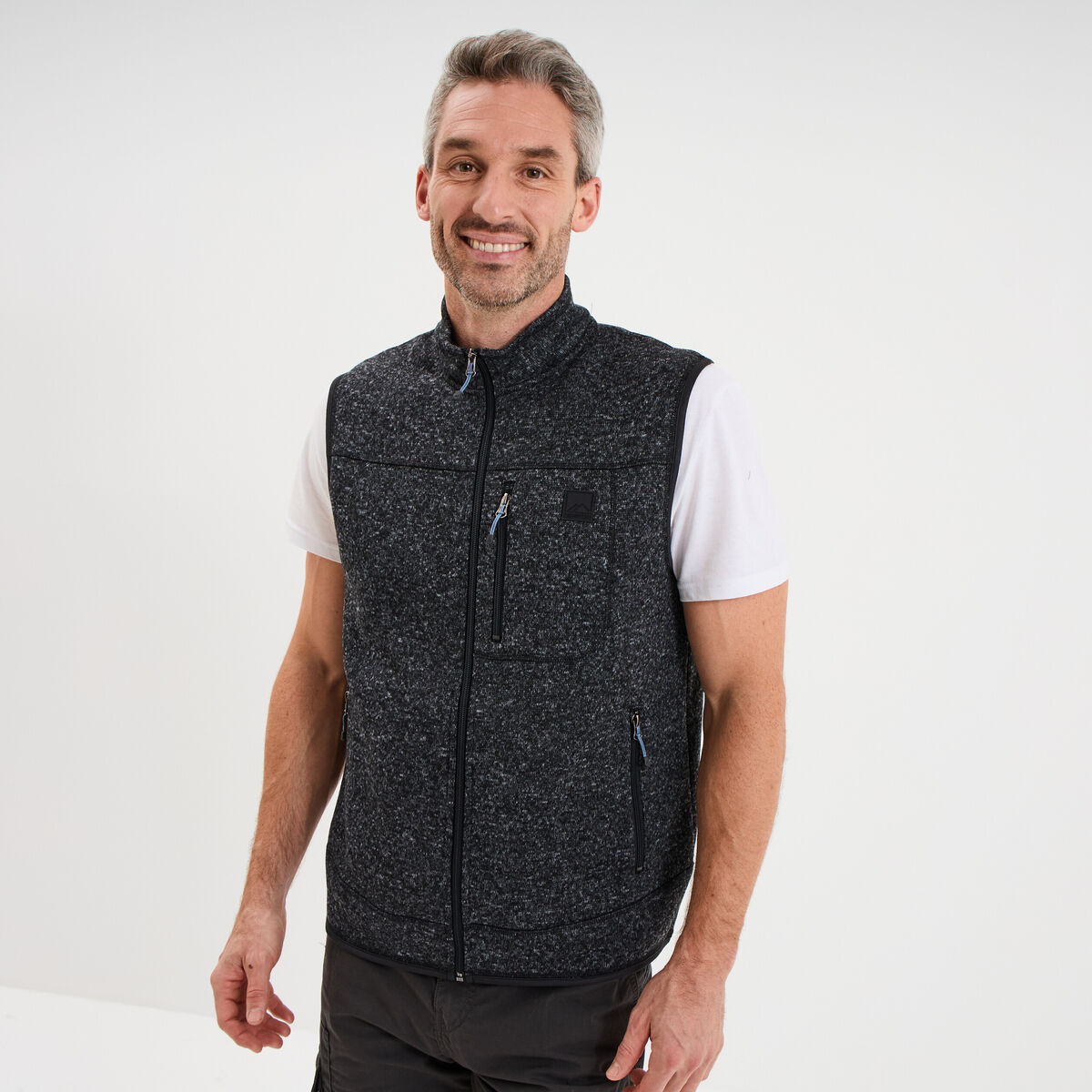 Gilet sans manches col montant gris fonc&eacute; homme