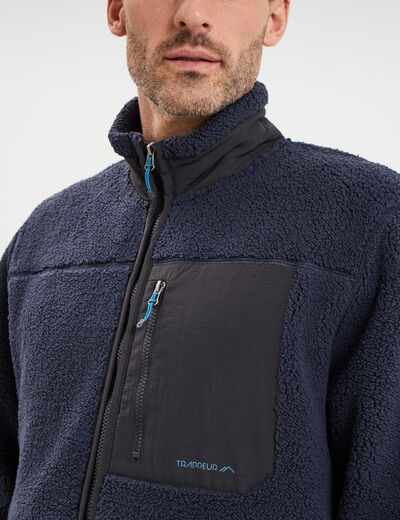 Veste effet sherpa zipp&eacute;e 3 poches bleu fonc&eacute; homme
