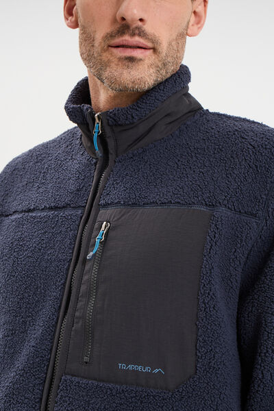 Veste effet sherpa zipp&eacute;e 3 poches bleu fonc&eacute; homme