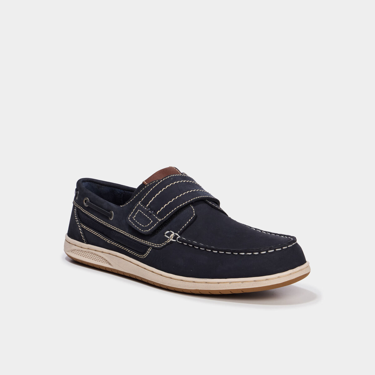 Chaussures bateau en cuir &agrave; scratch bleu homme