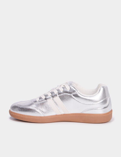 Tennis basses &agrave; lacets gris argent femme