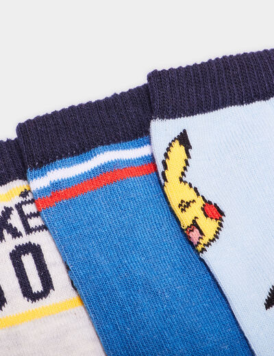 Lot 3 paires chaussettes Pok&eacute;mon Pikachu bleu gar&ccedil;on