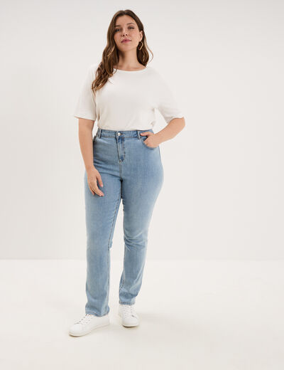 Jeans droit taille haute denim triple stone femme grande taille