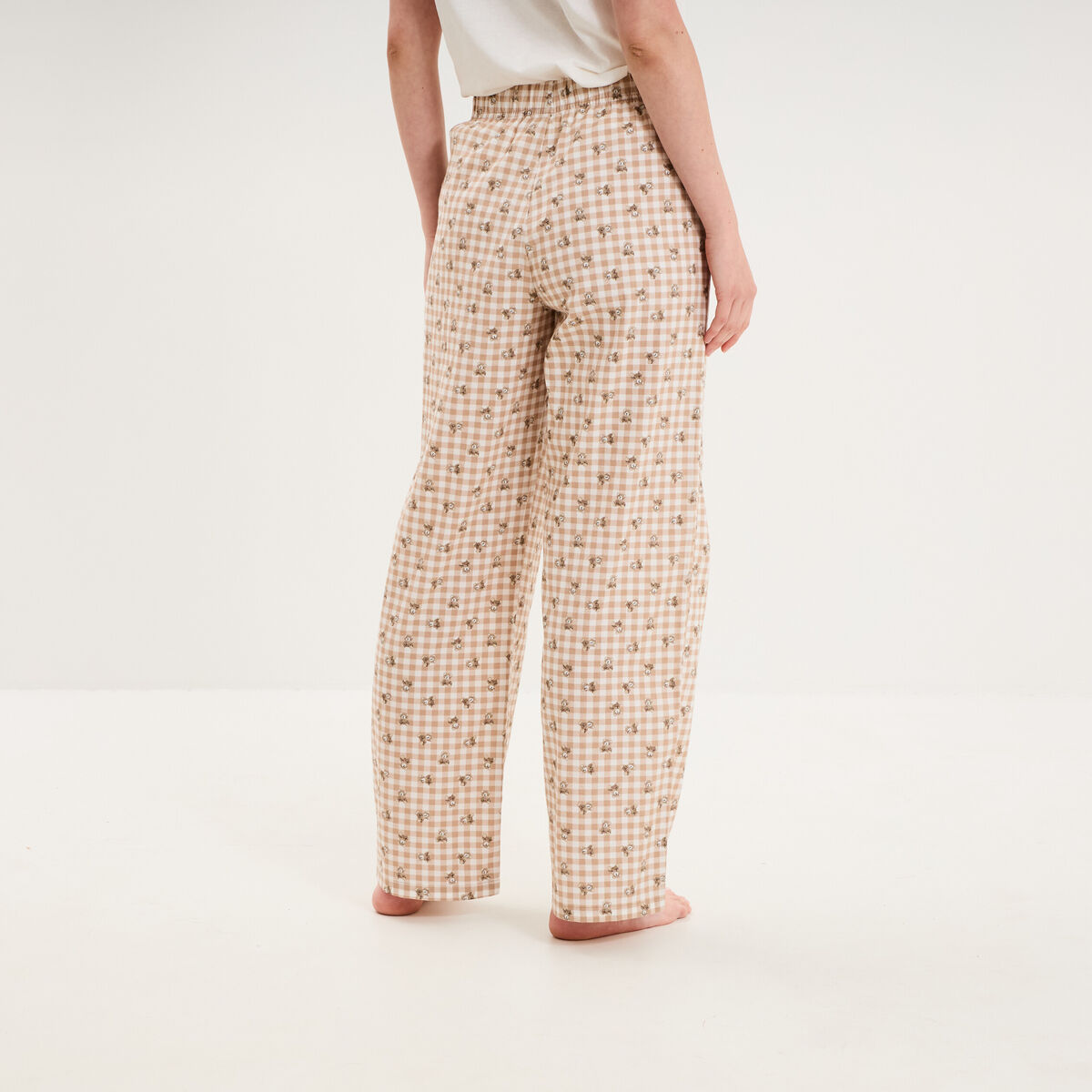 Pantalon de pyjama droit coton ecru femme