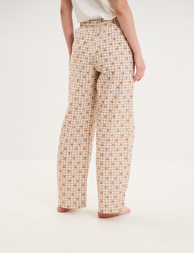 Pantalon de pyjama droit coton ecru femme