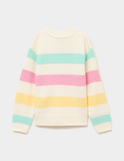 Pull col rond manches longues ecru fille