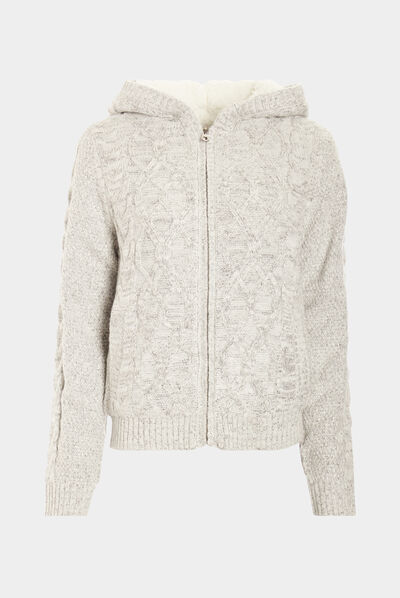 Gilet zippé doublure sherpa à capuche gris femme