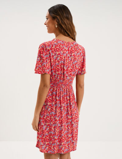Robe fluide manches courtes col en V rouge coquelicot femme