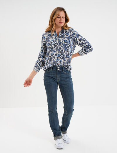 Chemise manches longues col mao blanc femme