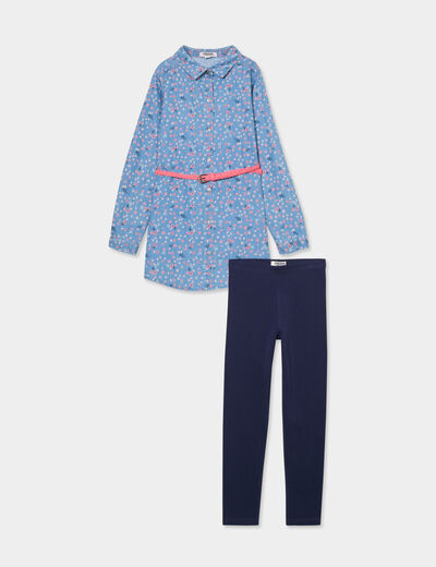 Ensemble blouse et legging coton Creeks denim double stone fille