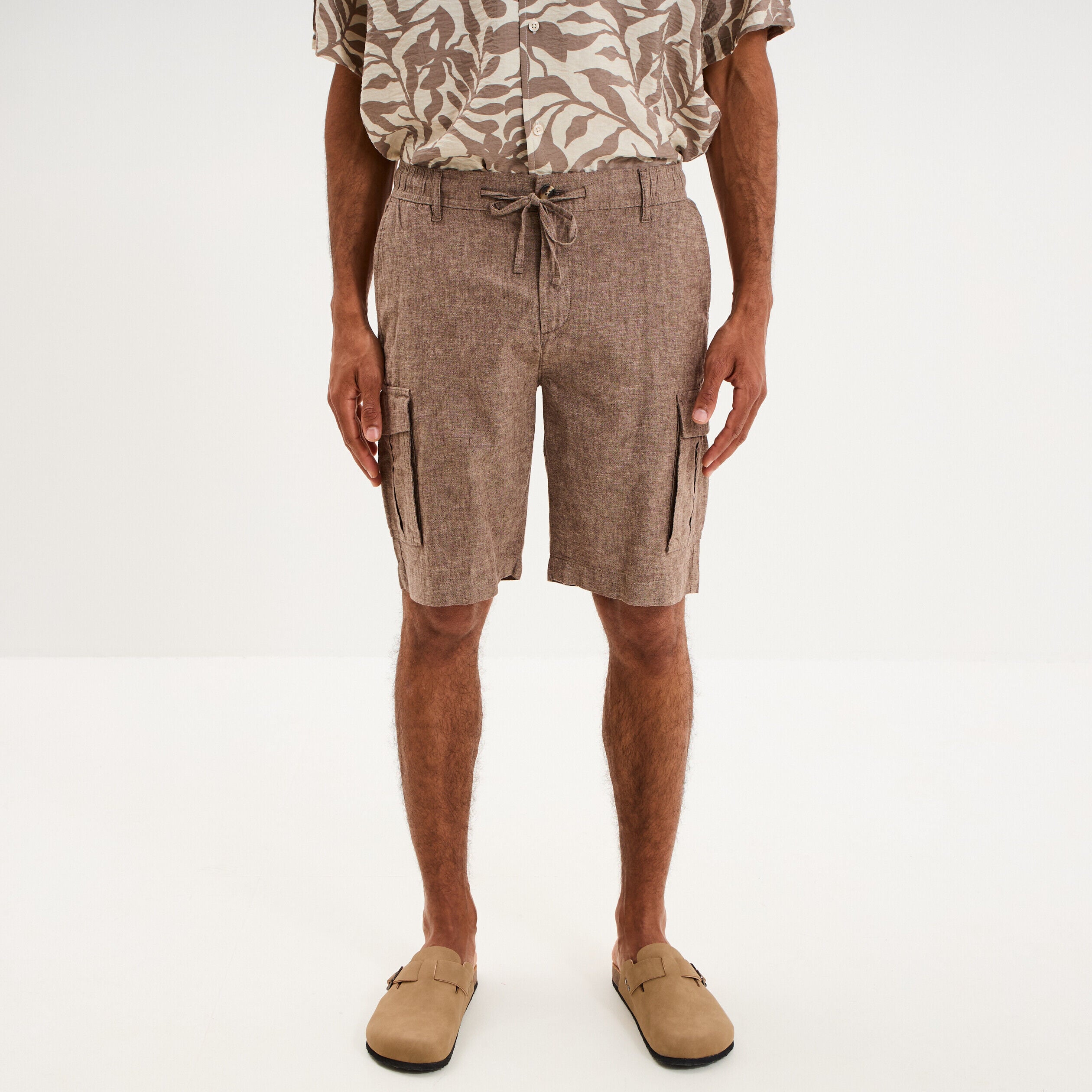 Bermuda cargo en lin mélangé marron homme LH
