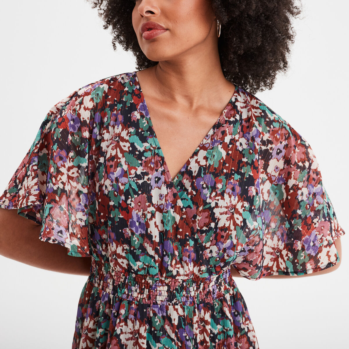 Robe longue taille smockée multicolore femme