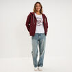 Sweat zipp&eacute; &agrave; capuche violet fonc&eacute; femme