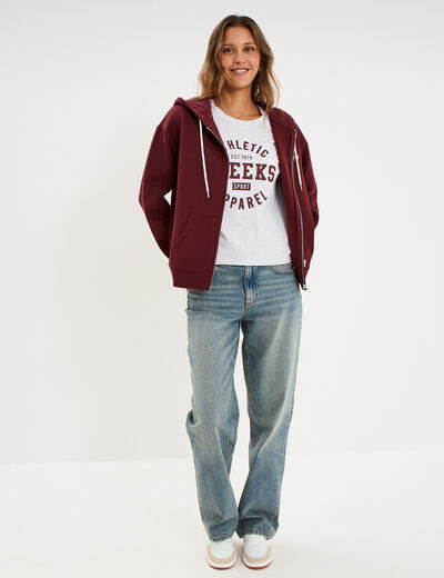 Sweat zipp&eacute; &agrave; capuche violet fonc&eacute; femme