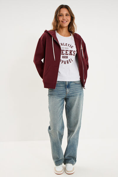 Sweat zipp&eacute; &agrave; capuche violet fonc&eacute; femme