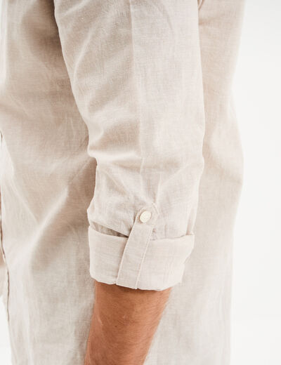 Chemise col mao lin m&eacute;lang&eacute; gris clair homme