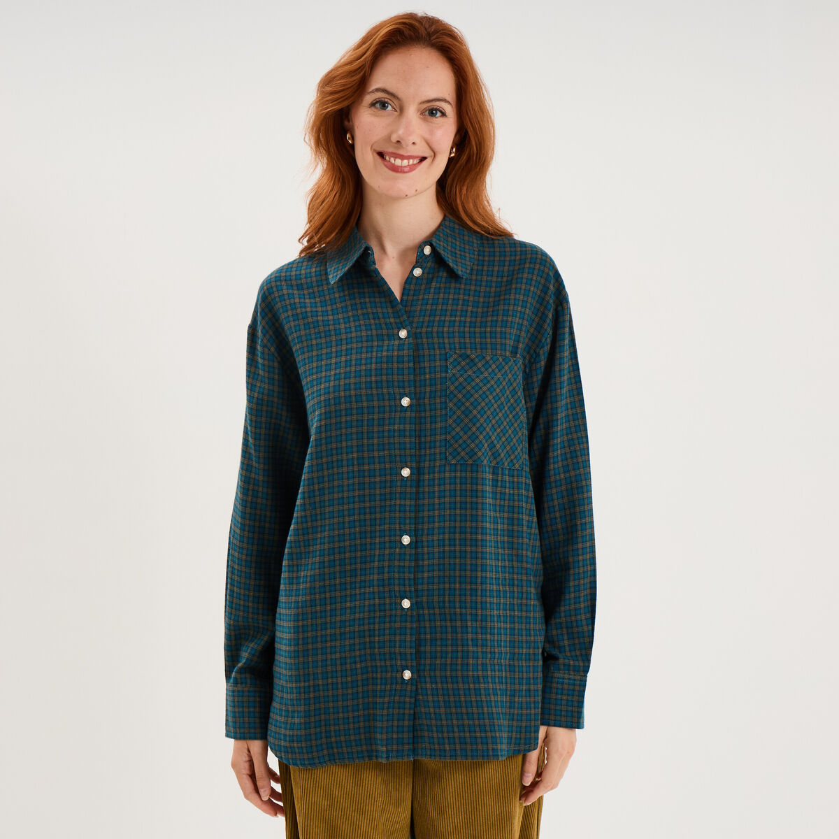 Chemise manches longues coton bleu femme
