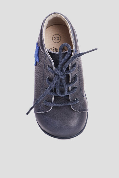 Bottillons à lacets en cuir bleu marine bébé garçon