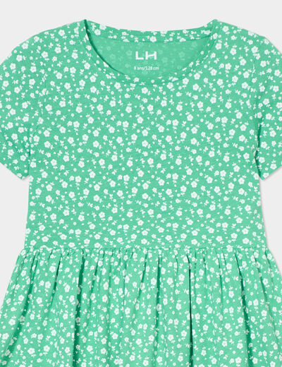 Robe manches courtes col rond coton vert fille