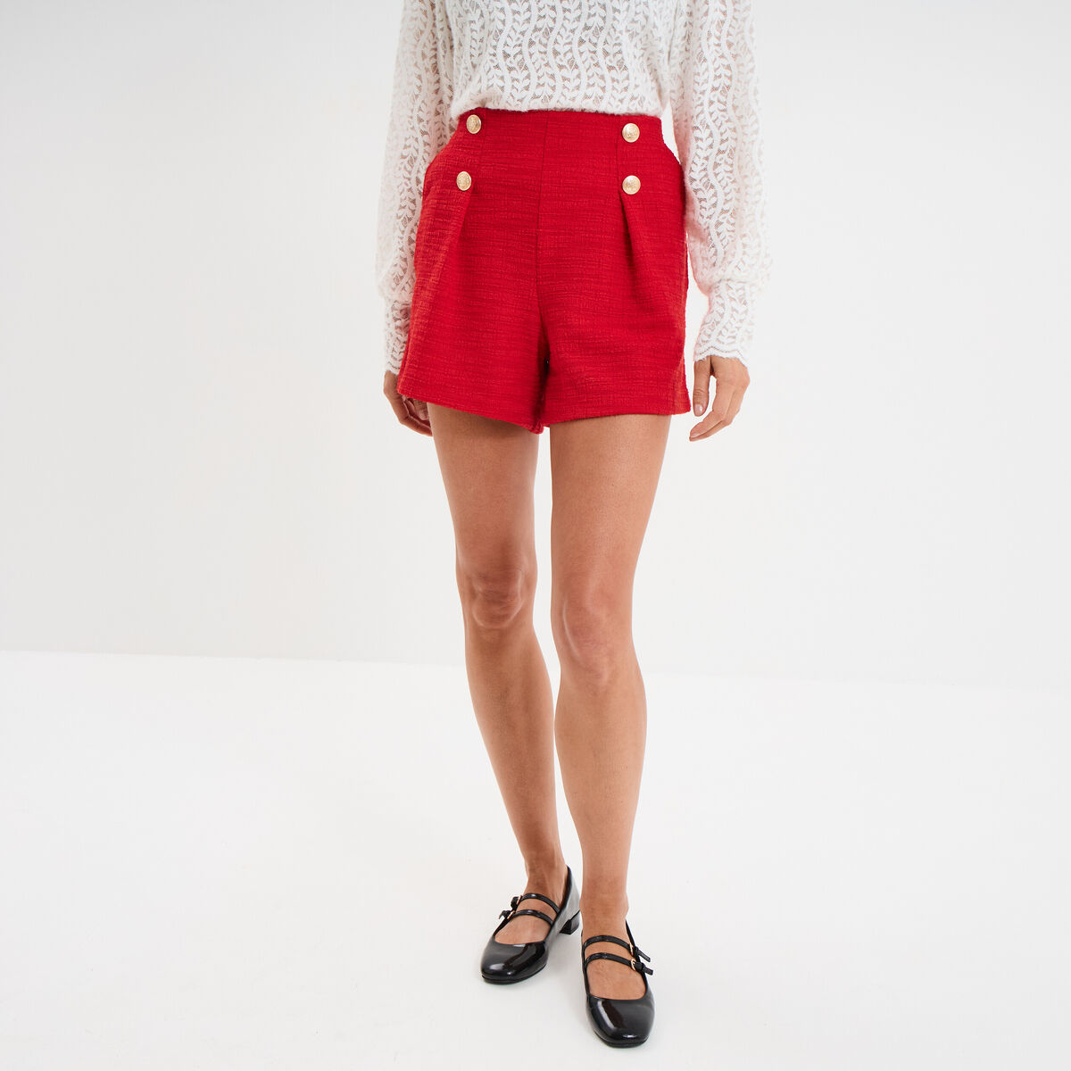 Short droit &agrave; pont rouge femme