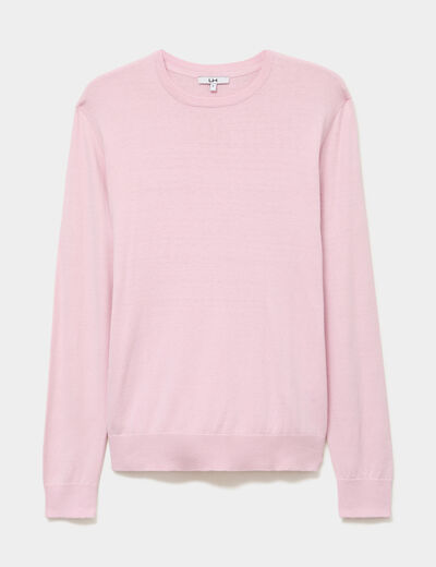 Pull droit col rond coton m&eacute;lang&eacute; rose pastel homme