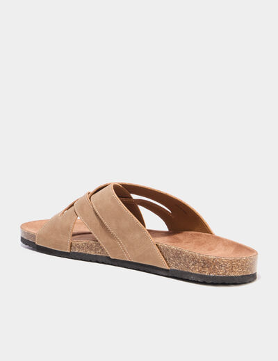 Mules brides crois&eacute;es sable homme