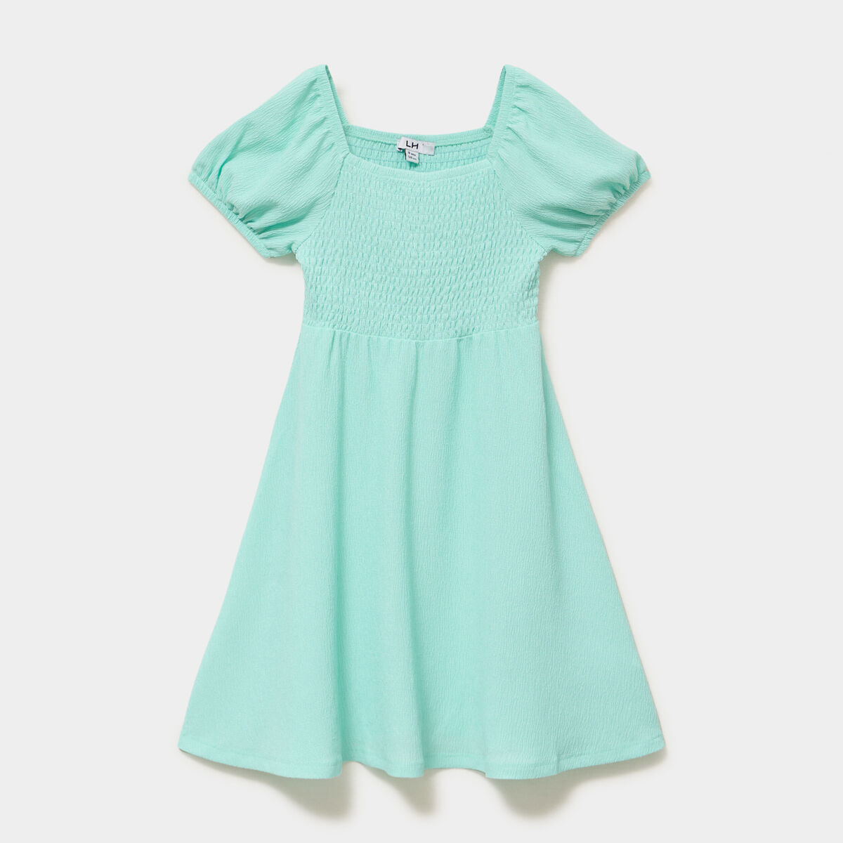 Robe smock&eacute;e manches courtes &eacute;vas&eacute;e vert clair fille