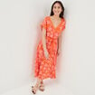 Robe patineuse longue ceinturée orange femme