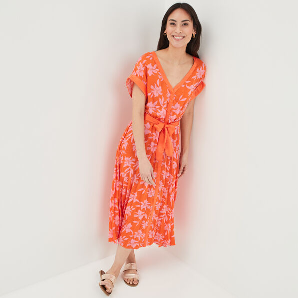 Robe patineuse longue ceinturée orange femme