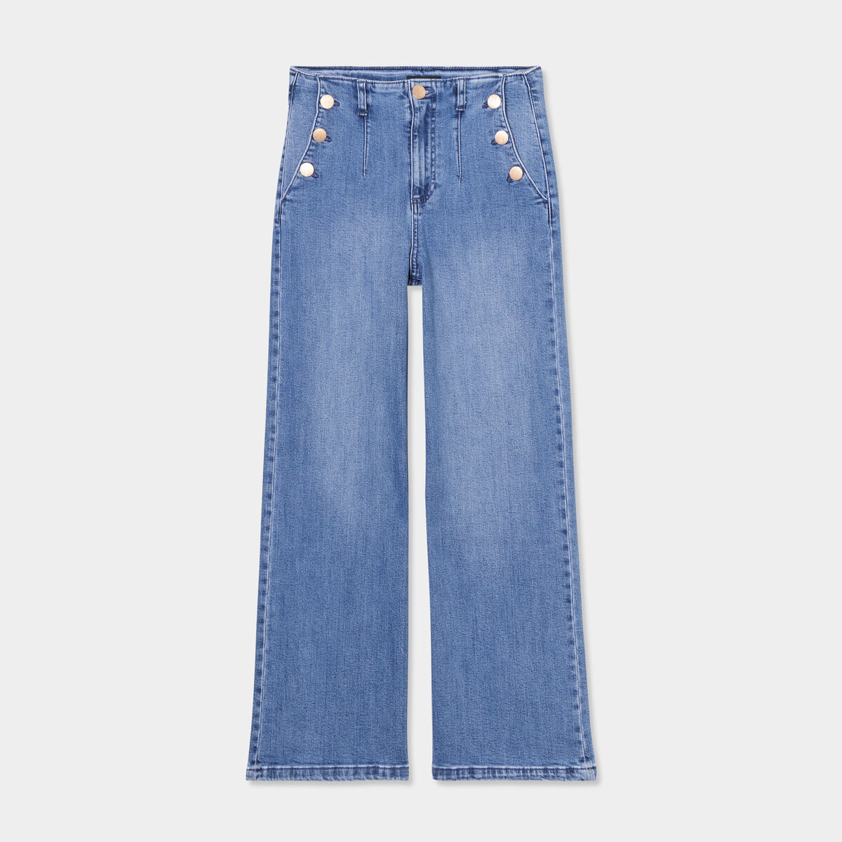 Jean flare cropped taille haute &agrave; pont denim triple stone femme