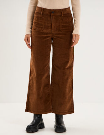 Pantalon effet velours flare 7/8&egrave;me marron femme