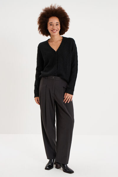 Gilet cardigan ajour&eacute; manches longues noir femme