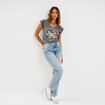 T-shirt coton col en V manches courtes gris anthracite femme