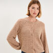 Gilet cardigan col rond boutonn&eacute; beige femme