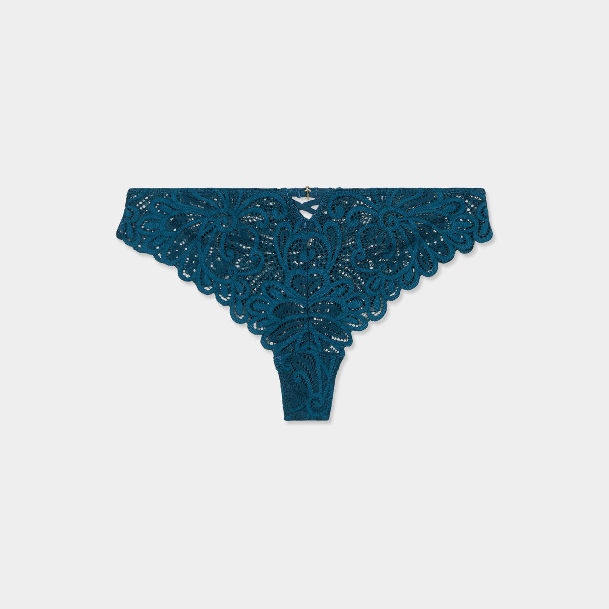 Tanga en dentelle vert canard femme