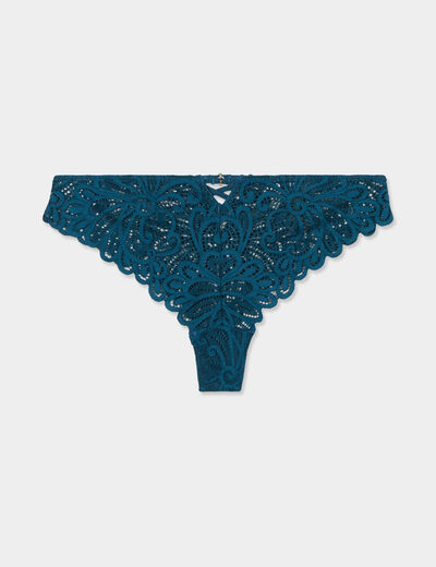 Tanga en dentelle vert canard femme