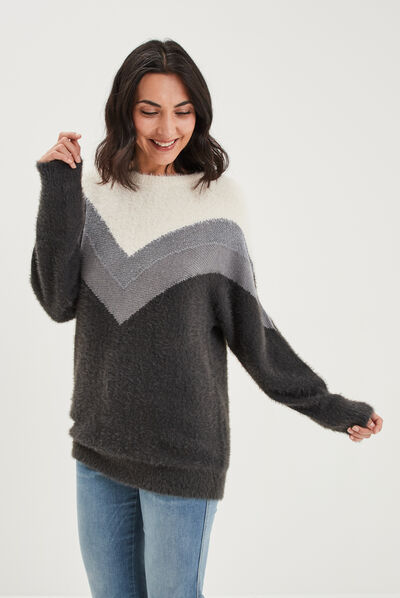 Pull manches longues gris clair femme