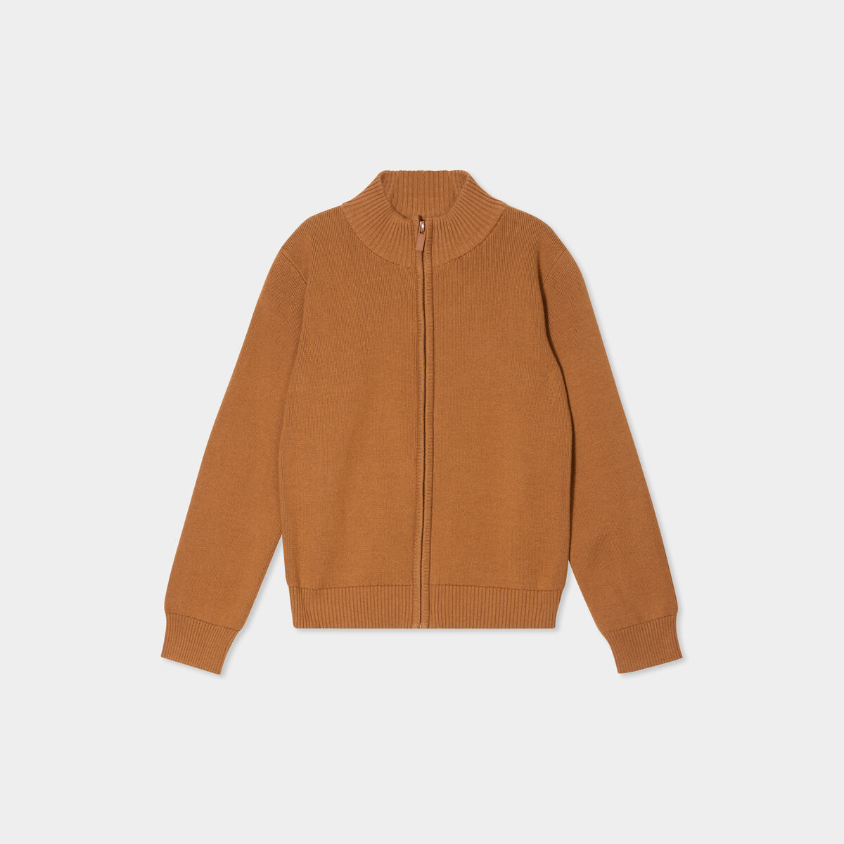 Gilet zipp&eacute; col montant coton camel gar&ccedil;on