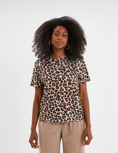 T-shirt coton col rond manches courtes sable femme