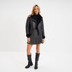 Veste biker simili cuir fourr&eacute;e noir femme