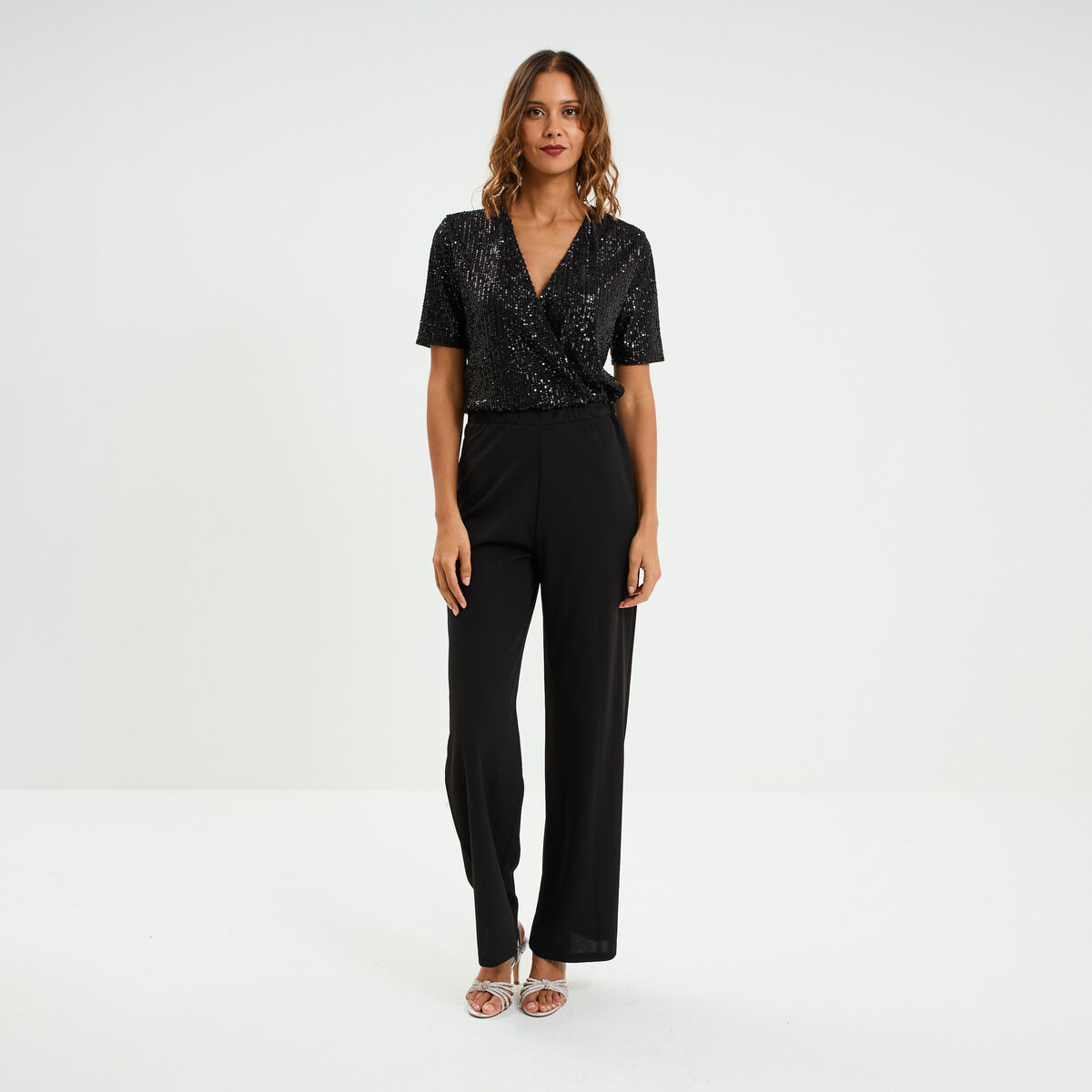 Combinaison pantalon buste sequins noir femme