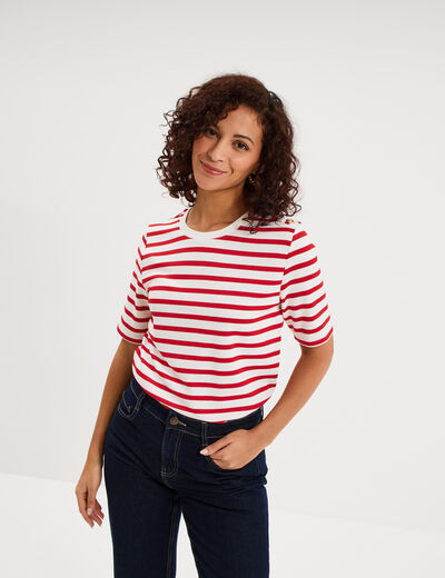 T-shirt marini&egrave;re manches courtes ecru femme
