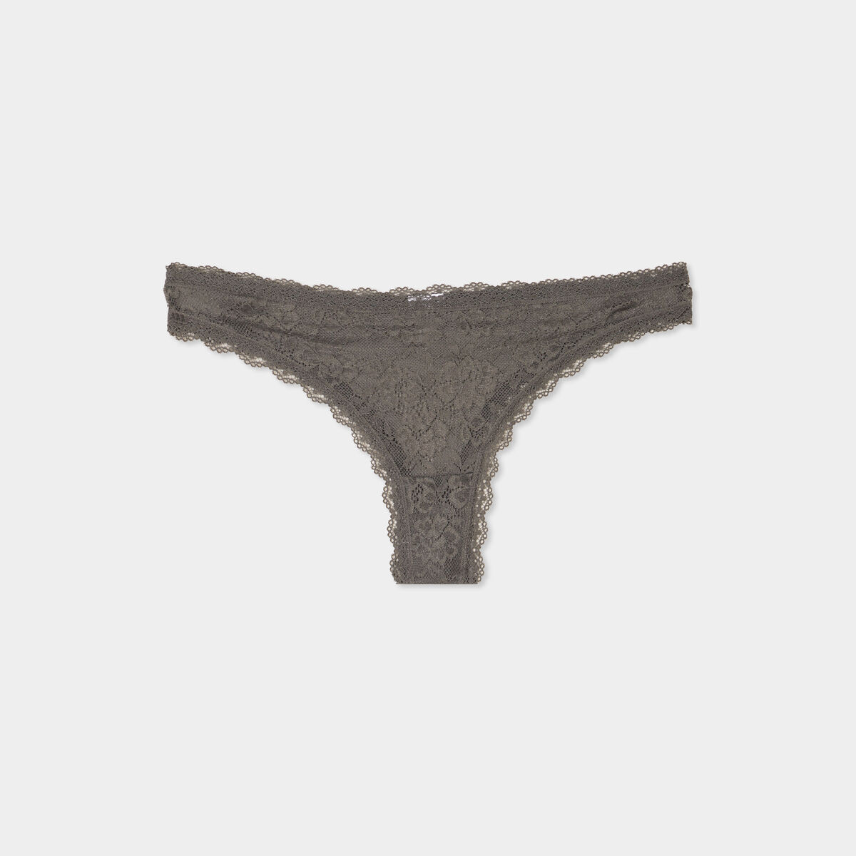 Tanga en dentelle doublure coton vert kaki femme