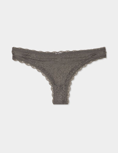Tanga en dentelle doublure coton vert kaki femme